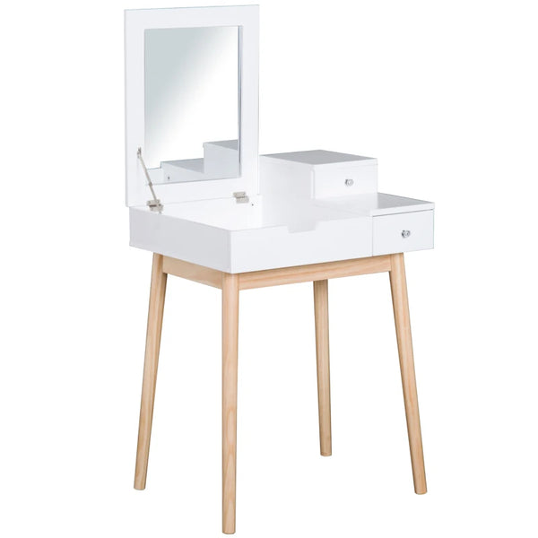White Flip-Up Mirror Dressing Table Desk with 2 Drawers