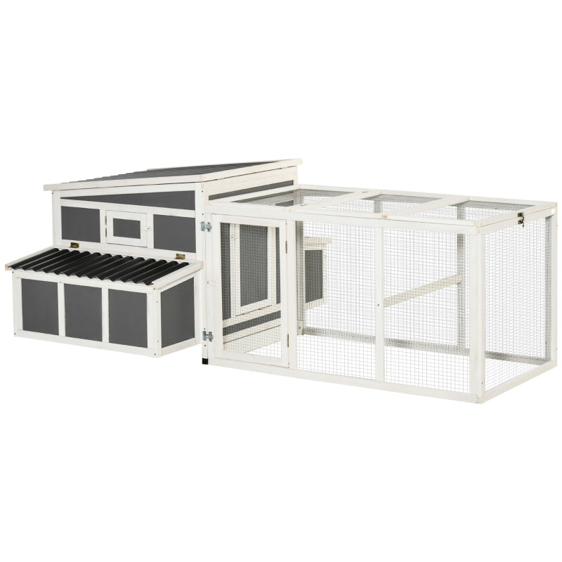 Large Chicken Coop Rabbit Hutch with Run - Grey, 225x147x85.5cm