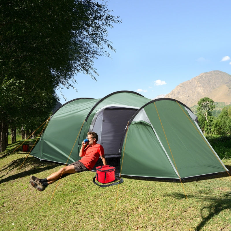 Green 2-3 Person Tunnel Camping Tent with Groundsheet & Rainfly