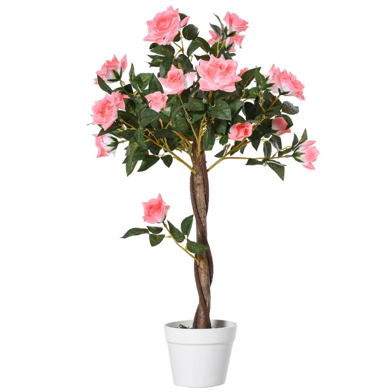 Artificial Pink Rose Floral Plant in Pot, Indoor Outdoor Home Decor, 90cm