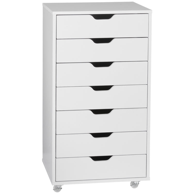 White 7-Drawer Vertical File Cabinet on Wheels for Home Office