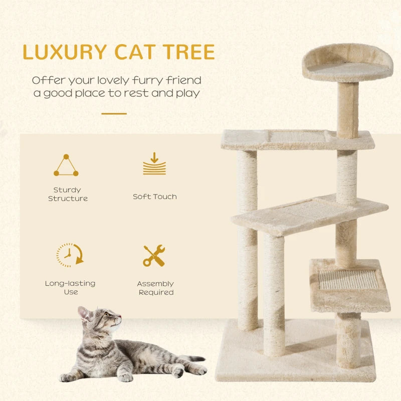 Beige 100cm Cat Tree Climbing Tower for Indoor Cats - Scratch Post & Activity Centre