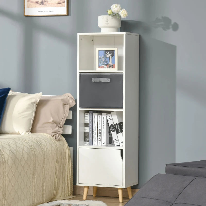 White Wooden 3 Tier Bookcase with Doors - Home Office Display Cabinet