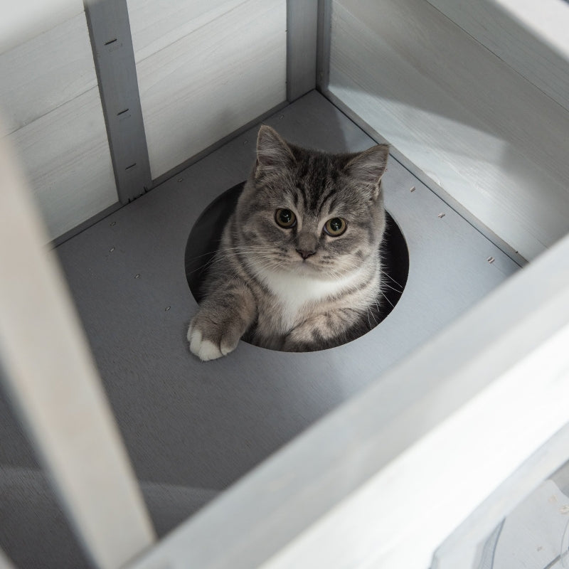 White 2-Storey Wooden Cat Enclosure with Escape Door