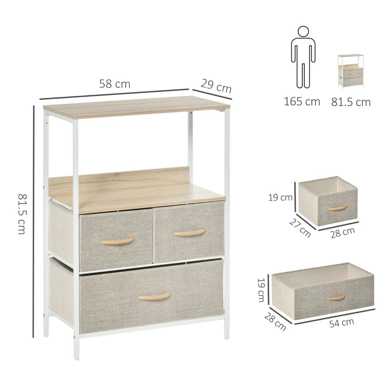 Light Grey 3-Drawer Storage Cabinet with Shelves