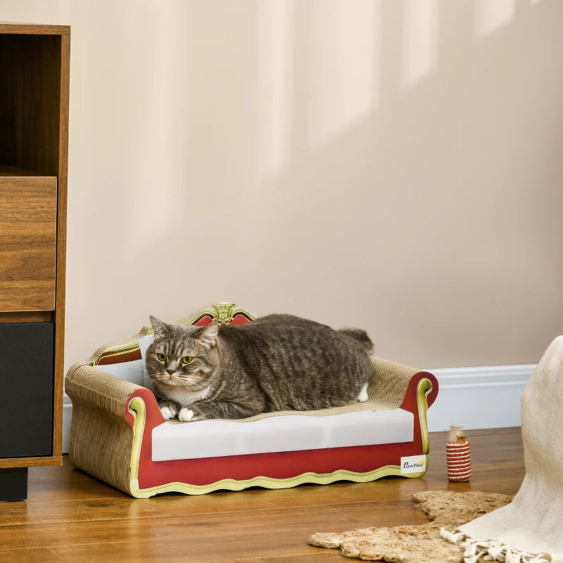 Cat Cardboard Scratcher Lounge Bed with Catnip, Grey, 58 x 29.5 x 29cm