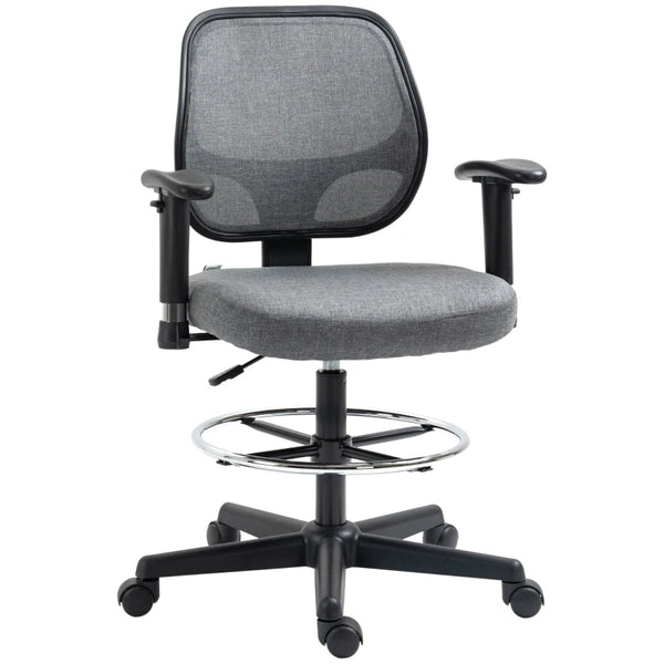 Grey Ergonomic Drafting Office Chair with Adjustable Height and Foot Ring