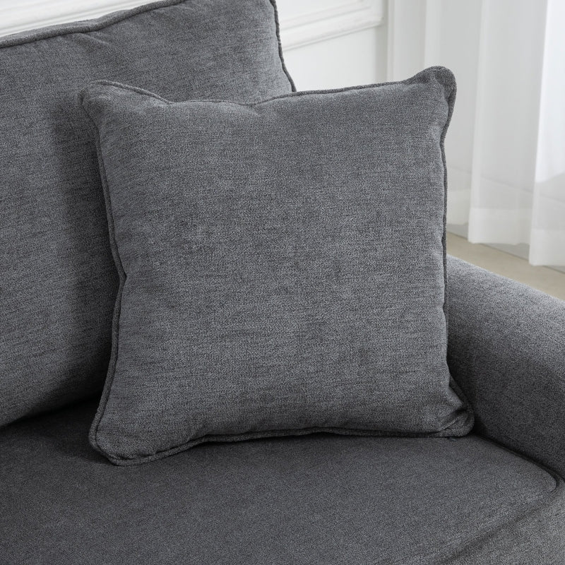 2 Seater Grey Fabric Sofa With Buttoned Arm Trim