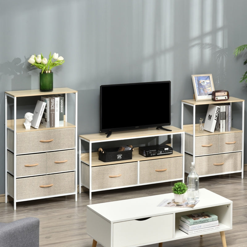 Beige TV Stand With Linen Drawers