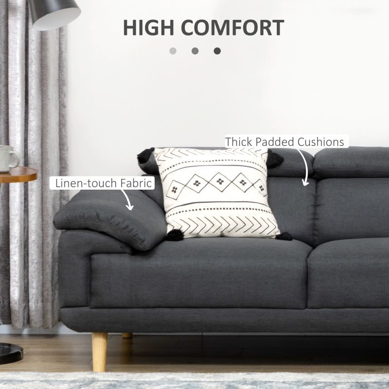 Dark Grey 3 Seater L-Shaped Sofa With Adjustable Headrest