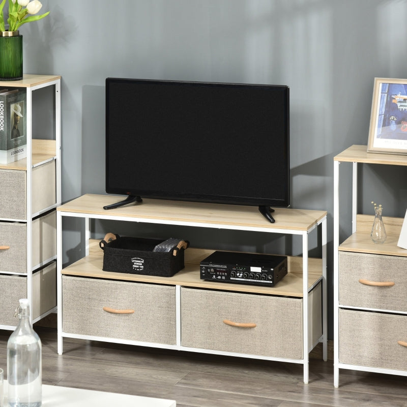 Beige TV Stand With Linen Drawers