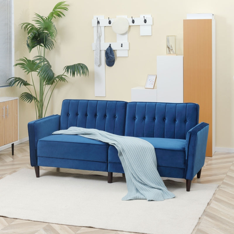 Modern Blue Velvet-Style Adjustable Sofabed