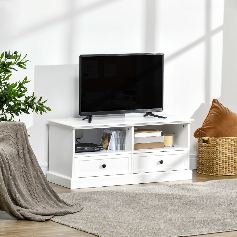 Victorian-Style White TV Stand With Drawers