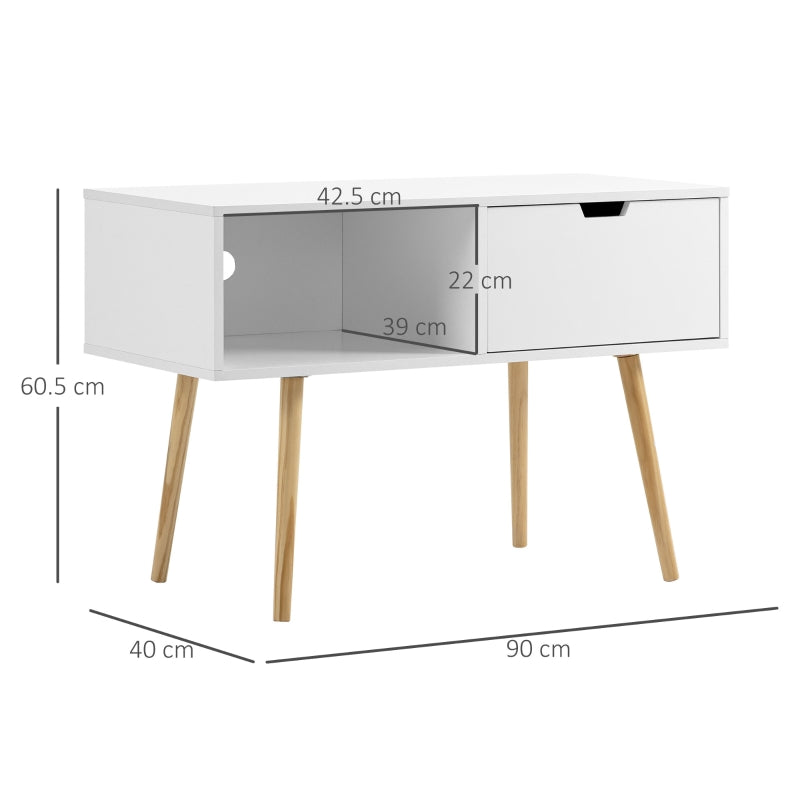 White Standing TV Unit With Wooden Legs