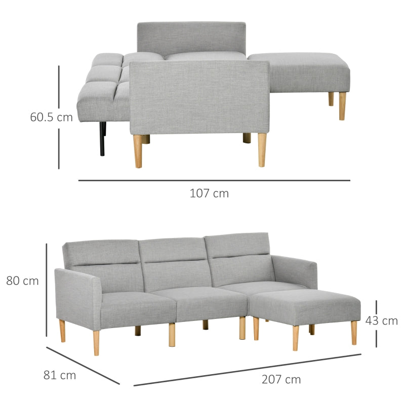 Reversible Grey Corner Sofa With Footstall