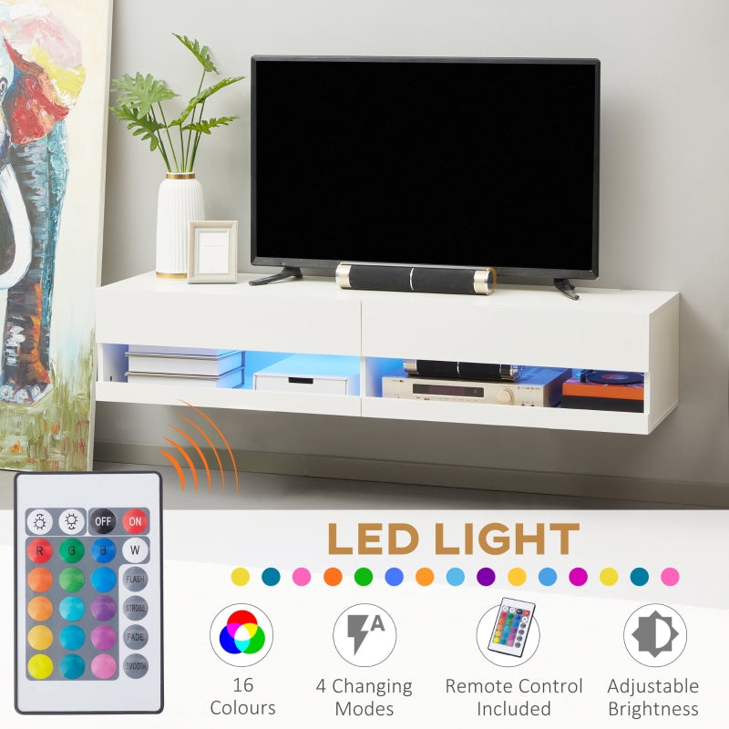 Wall Mounted White TV Unit With LED Lights