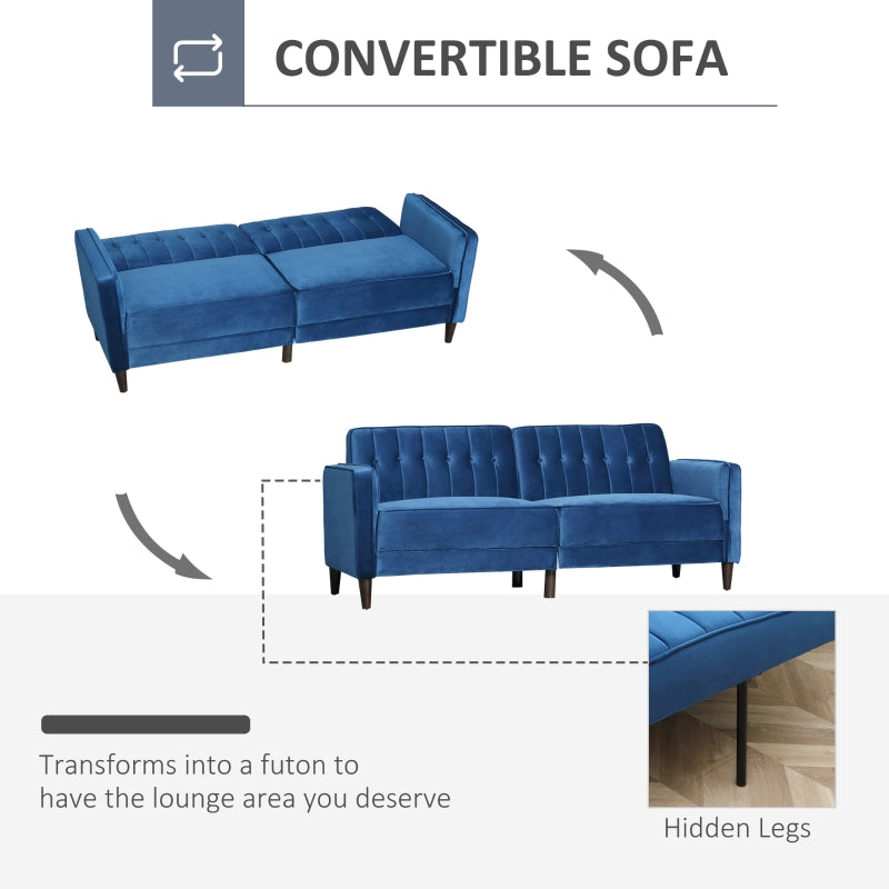 Modern Blue Velvet-Style Adjustable Sofabed