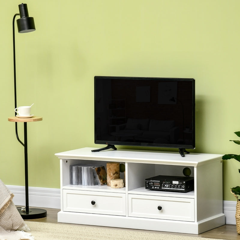 Victorian-Style White TV Stand With Drawers