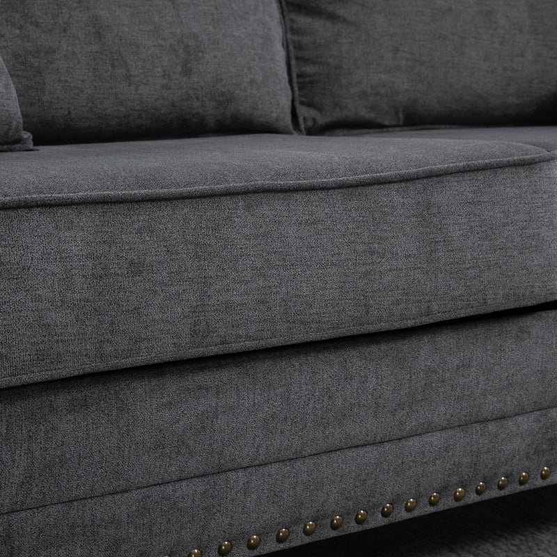 2 Seater Grey Fabric Sofa With Buttoned Arm Trim