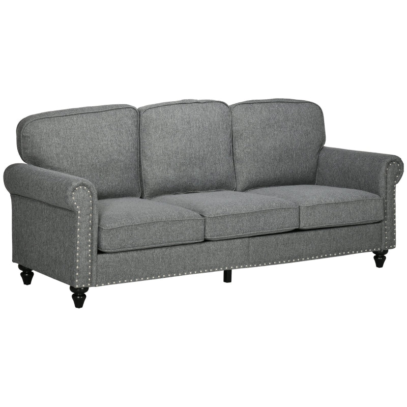 Graham Dark Grey 3 Seater Sofa With Nailhead Trim