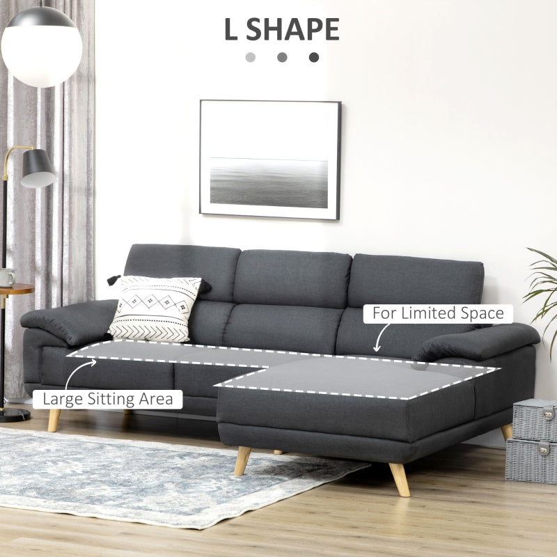 Dark Grey 3 Seater L-Shaped Sofa With Adjustable Headrest