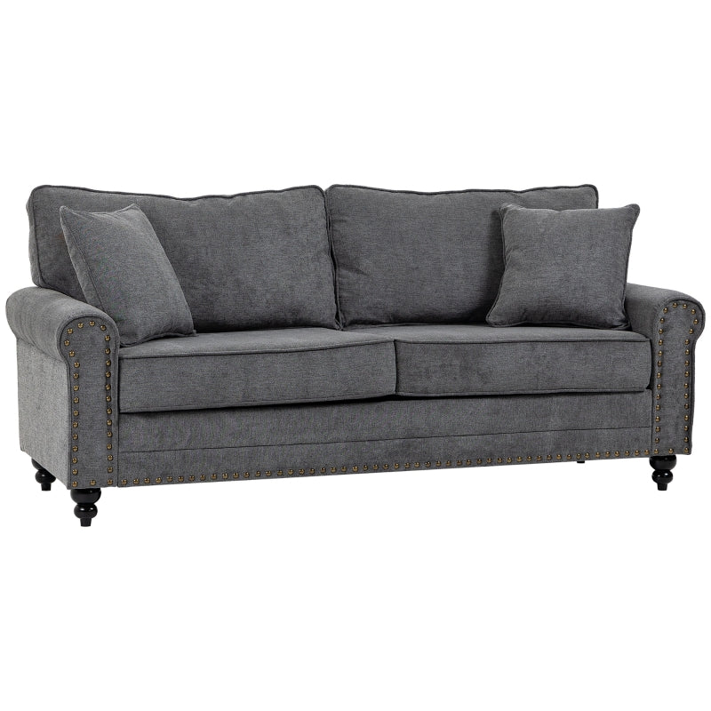 2 Seater Grey Fabric Sofa With Buttoned Arm Trim