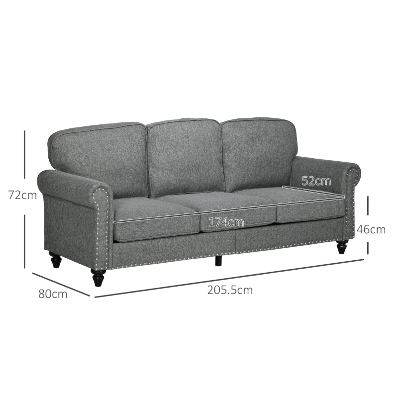 Graham Dark Grey 3 Seater Sofa With Nailhead Trim