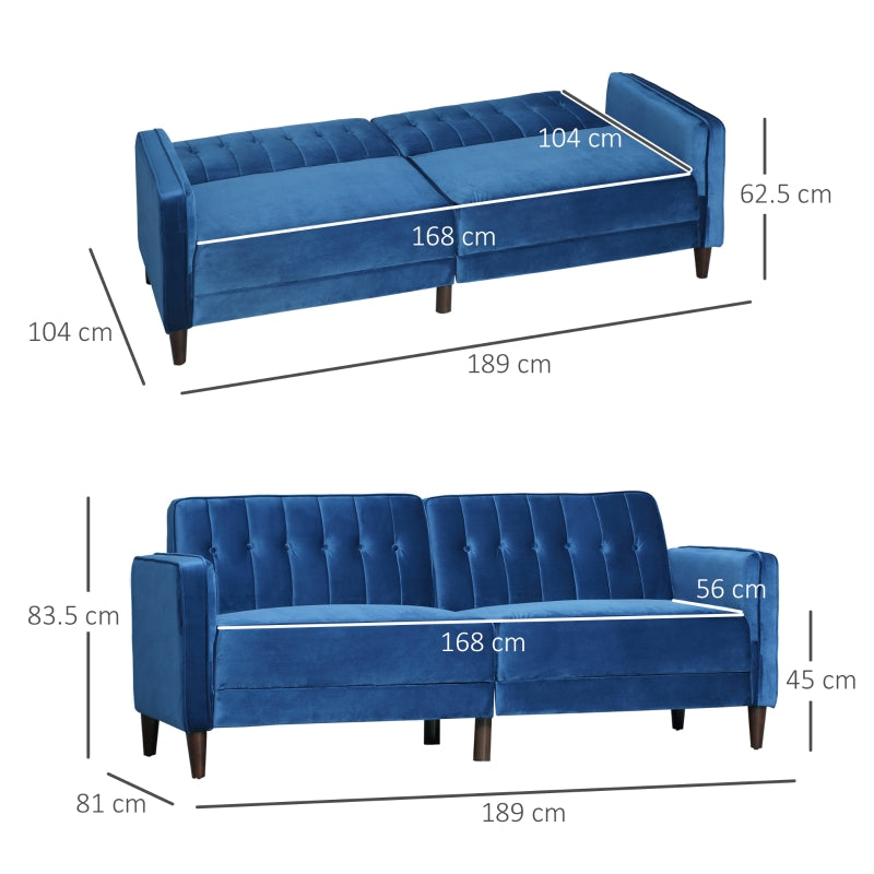 Modern Blue Velvet-Style Adjustable Sofabed