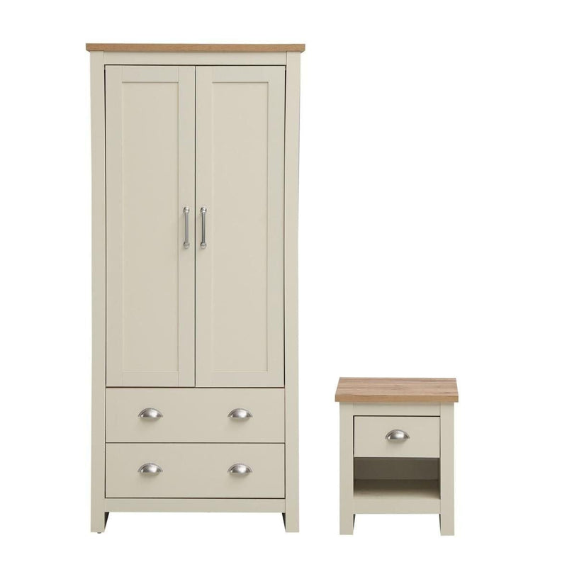 Lisbon 2 Piece Set (2 Door Wardrobe, 1 Drw Bedside) - Bedroom Sets