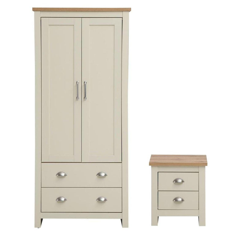 Lisbon 2 Piece Set (2 Door Wardrobe, 2 Drw Bedside) - Bedroom Sets