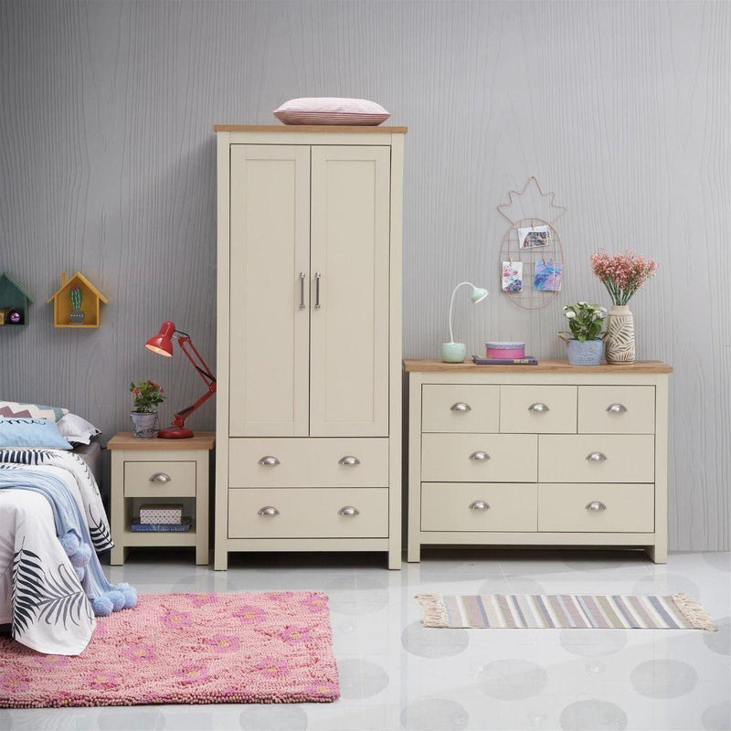 Lisbon 3 Piece Set (2 Door Wardrobe, 3+4 Chest, 1 Drw Bedside) - Bedroom Sets