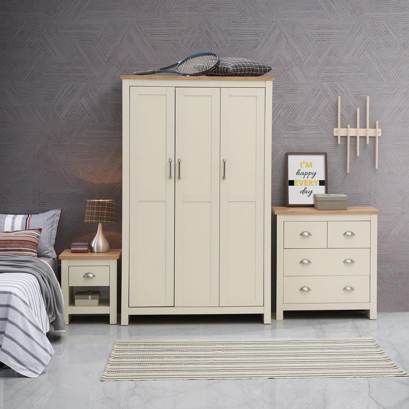 Lisbon 3 Piece Set (3 Door Wardrobe, 2+2 Chest, 1 Drw Bedside) - Bedroom Sets