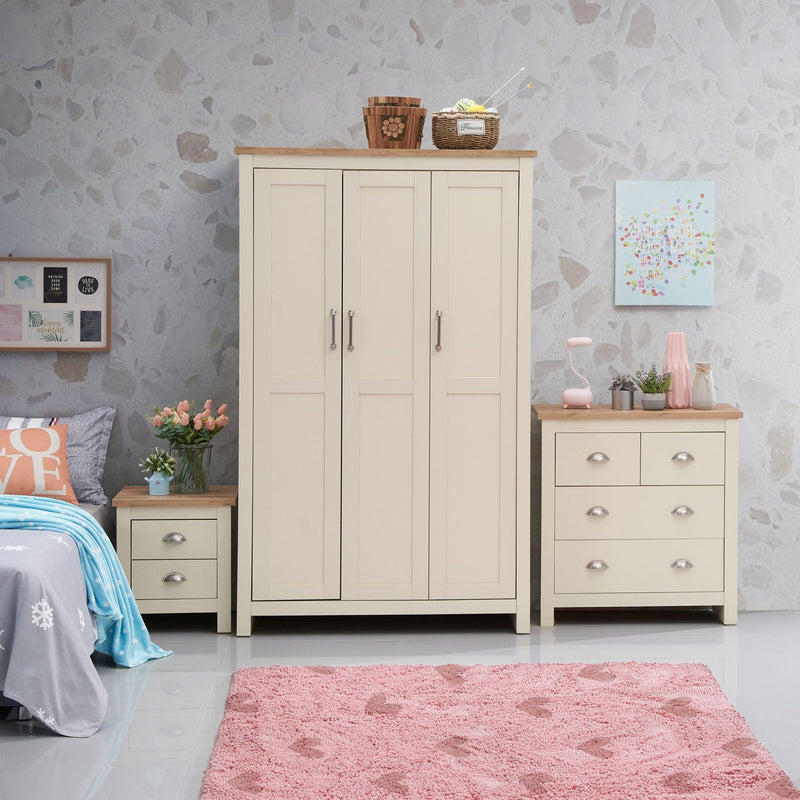 Lisbon 3 Piece Set (3 Door Wardrobe, 2+2 Chest, 2 Drw Bedside) - Bedroom Sets