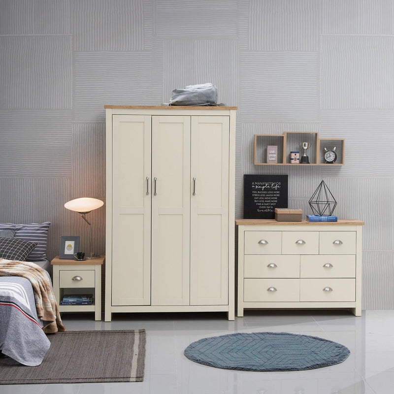 Lisbon 3 Piece Set (3 Door Wardrobe, 3+4 Chest, 1 Drw Bedside) - Bedroom Sets