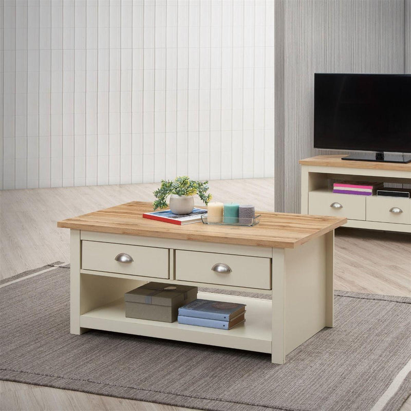 Lisbon 3 Piece Set (TV Unit  2 Doors 1 Shelf, 2 Doors & 2 Drawer Sideboard, 2 Drawer Coffee Table) Cream - Living Room Sets