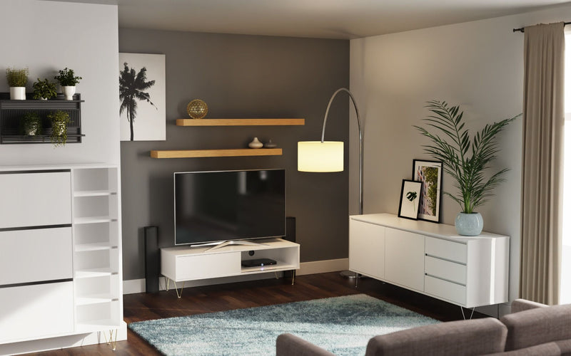 White TV Stand With Sliding Door