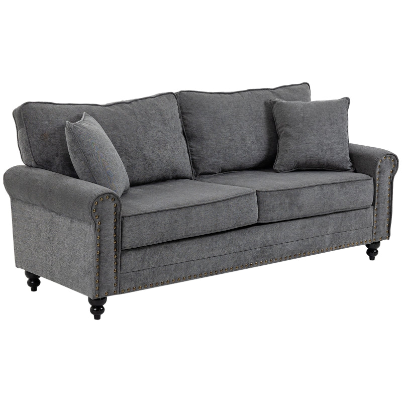 2 Seater Grey Fabric Sofa With Buttoned Arm Trim