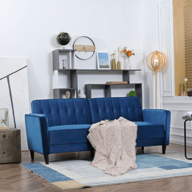 Modern Blue Velvet-Style Adjustable Sofabed