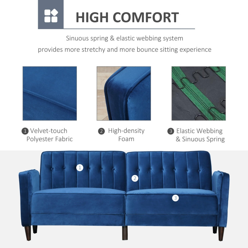 Modern Blue Velvet-Style Adjustable Sofabed