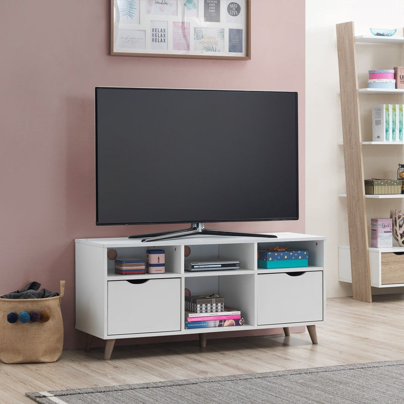 3 Column White TV Cabinet