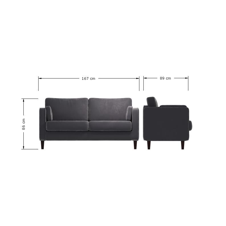 2 Seater Dark Grey Cushion Back Sofa