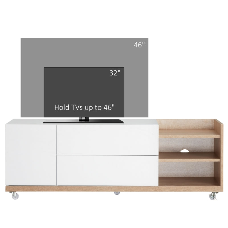 White & Wooden TV Stand on Wheels