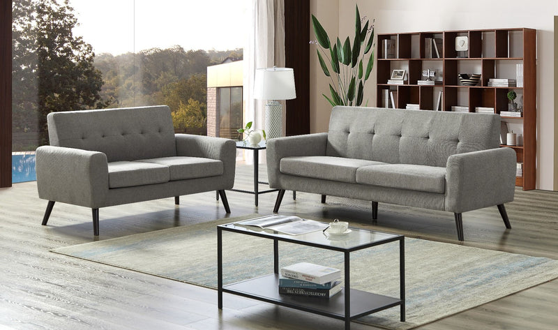 Grey 3 Seater Button Back Sofa