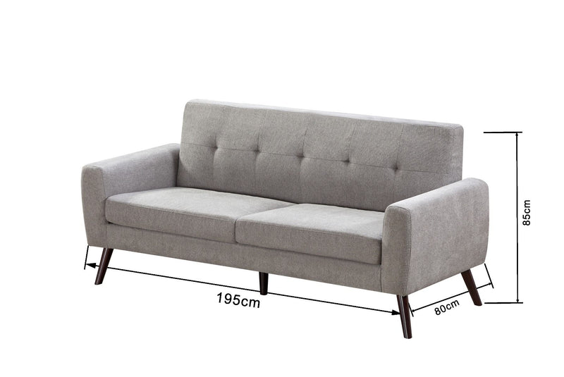 Grey 3 Seater Button Back Sofa